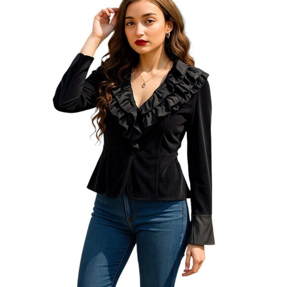 Alexandra Rosati Black Velvet Victorian Romantic Blouse Ruffles Small steampunk - Picture 1 of 6